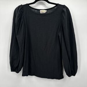 Nation LTD Shirt Womens Small Black Cecilia Balloon Puff Shoulder Pima Top‎
